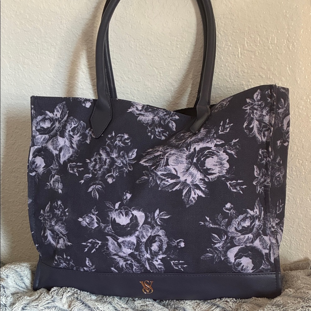 Victoria's Secret dark blue Floral Tote NWOT